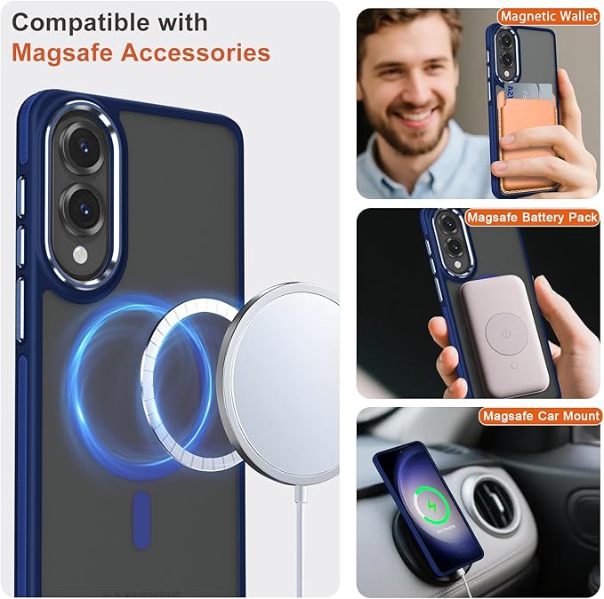 Case for Samsung Galaxy S25 Edge, Matte Translucent Magnetic Cover [Compatible with Magsafe] [Anti-Slip Grip], Military Grade Shockproof Hybrid Color Galaxy S25 Edge Phone Case (Darkblue)