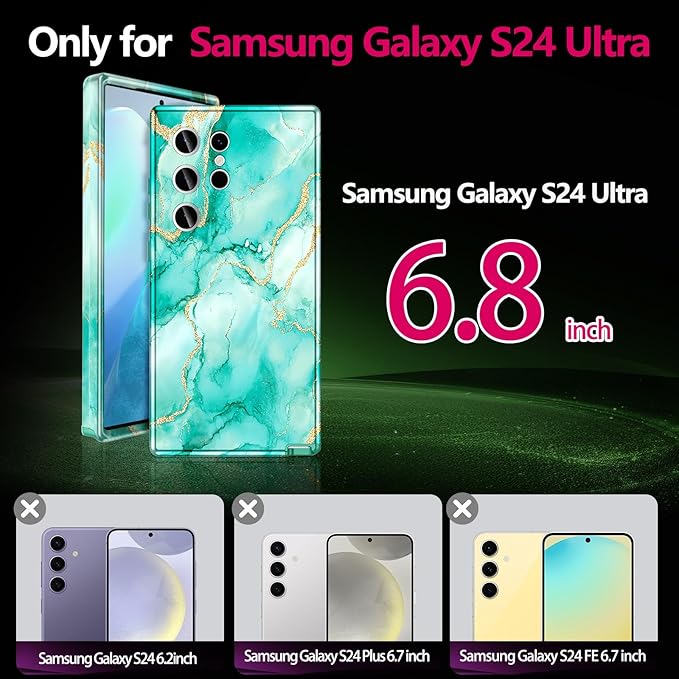 Casetego for Galaxy S24 Ultra Case,Compatible with MagSafe,[Military Grade Drop Test] Full Body Protection Slim Shockproof Rugged Marble Women Case for Samsung Galaxy S24 Ultra 6.8 inch,Turquoise