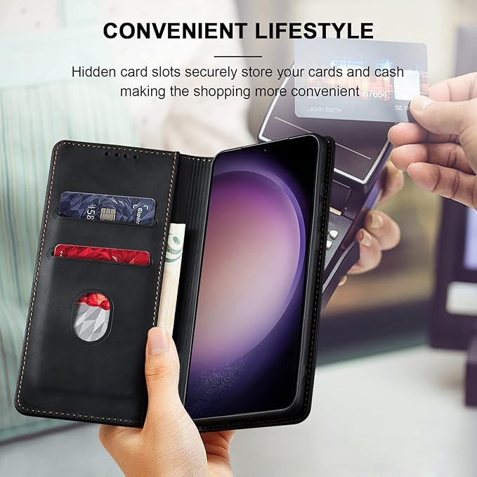 Jasonyu Flip Wallet Case for Samsung Galaxy S23 Plus/S23+ 5G,Leather Magnetic Folio Cover with Card Holder,Kickstand - TPU Shockproof Durable Protective Phone Case,Black