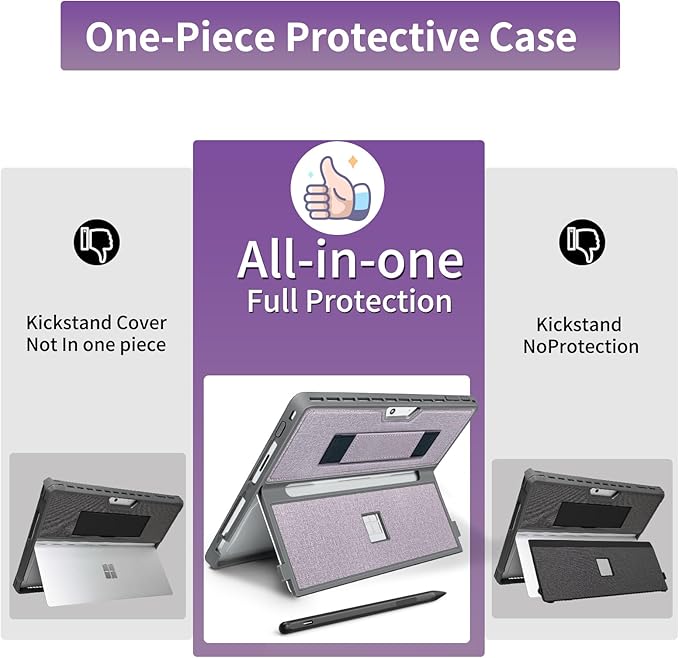 Case fit Microsoft Surface Pro 11/10/9/8 13-Inch, with Stent Cover, Hand Strap, All-in-one Rugged Case Compatible with Type Cover Keyboards,Light Purple