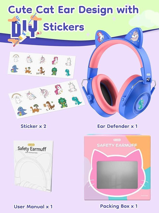 Dr.meter Noise Cancelling Headphones for Kids, SNR 32dB Hearing Protection Earmuffs for Noise Reduction, Ear Muff for Autism Sensory Monster Jam Derby Demo Mowing Concert Air Show Blue