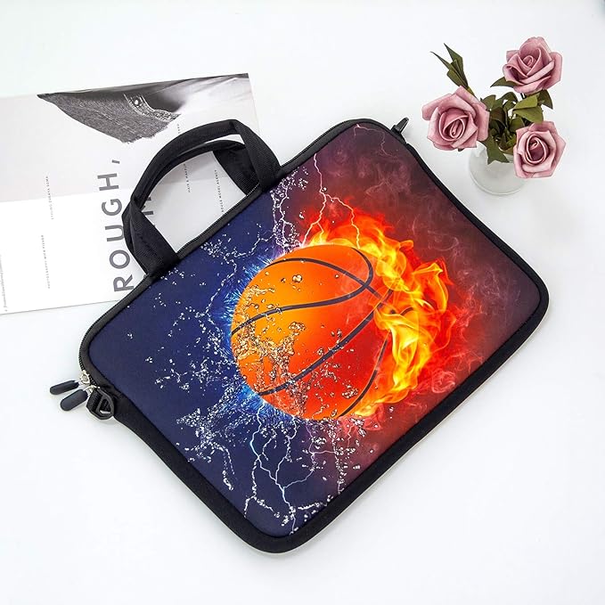 RICHEN 11 11.6 12 12.5 13 inches Case Laptop/Chromebook/Notebook PC Tablet Travel Case Neoprene Handle Sleeve with Shoulder (11-13.3 inch, Basketball Fire)