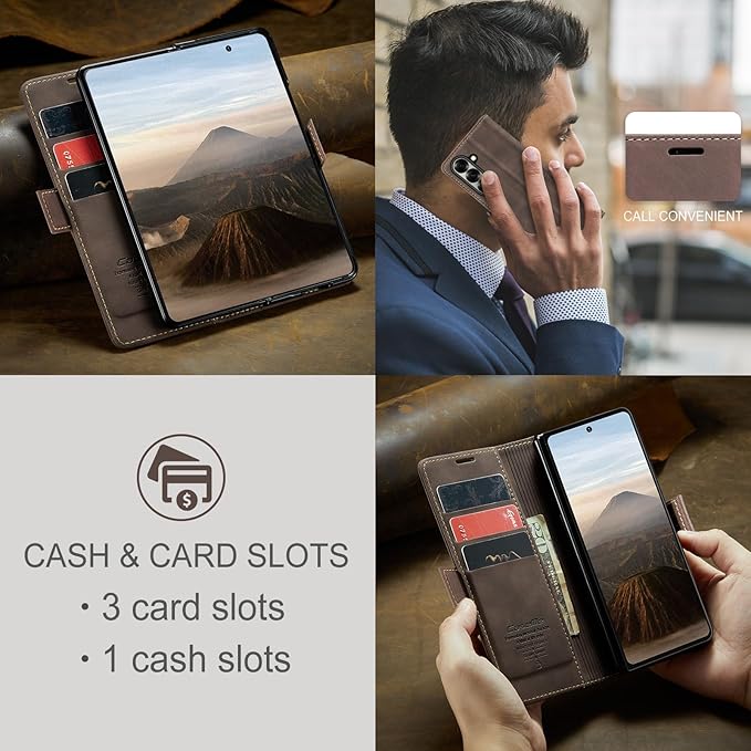 Wallet Case for Samsung Galaxy Z Fold 7 Leather Wallet Flip Cover with Card Holder, Kickstand, Magnetic Closure, RFID Blocking TPU Shockproof Phone Case Compatible with Galaxy Fold 7, Coffee