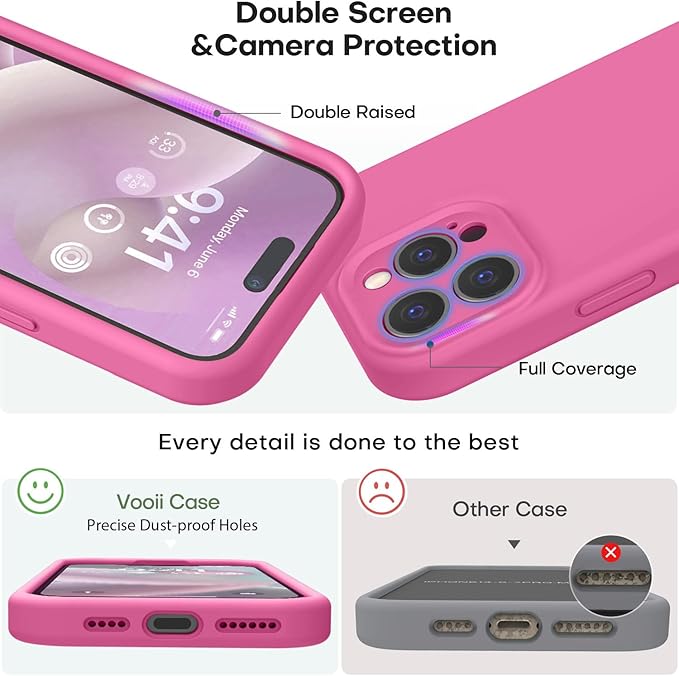 Vooii Compatible with iPhone 15 Pro Max Case, Upgraded Premium Silicone, [Camera Protection] [Soft Anti-Scratch Microfiber Lining] Shockproof Phone Case for iPhone 15 Pro Max 6.7 inch - Pitaya