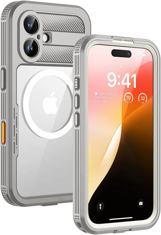 Lanhiem Magnetic for iPhone 16 Case, IP68 Waterproof Dustproof Case, [Compatible with Magsafe] [Built-in Screen Protector] Full Body Heavy Duty Rugged Phone Cover 6.1 inch, Natural