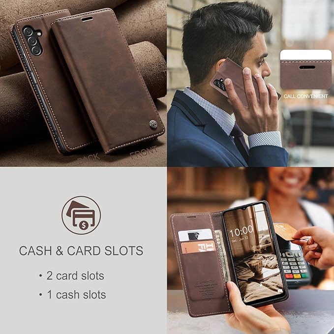 for Samsung Galaxy A14 4G/5G Case, Flip Wallet Leather Case with Card Holder Magnetic Closure Shockproof Kickstand Protective Phone Cases Cover for Galaxy A14 Phone Cover,Coffee