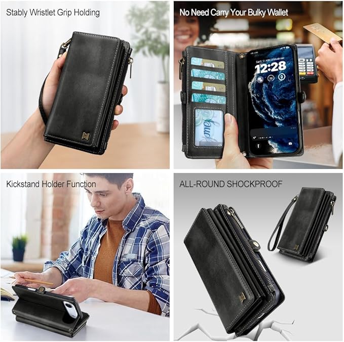 for iPhone Air Wallet Phone Case with 8 Card Holder,RFID Blocking | PU Leather | Kickstand | Flip | Wrist Strap&Shoulder Strap | Shockproof | Zipper Wallet | Women Men | 6.5" | Black