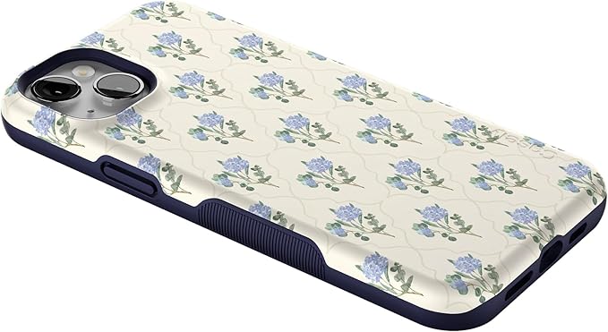 Casely iPhone 14 Case | Vintage Garden | Blue Hydrangea | Bold Protective Design | Compatible with MagSafe
