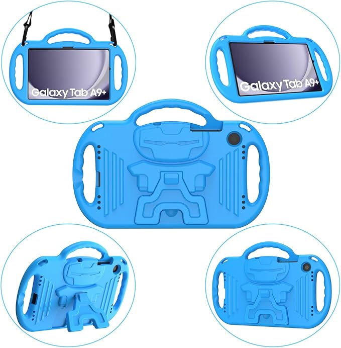 AVAWO Kids Case for Samsung Galaxy Tab A9+/A9 Plus 11 Inch 2023 Case, with Strap, Shockproof Lightweight Handle Stand 2023 Model (SM-X210/X216/X218) with Lanyard, Blue