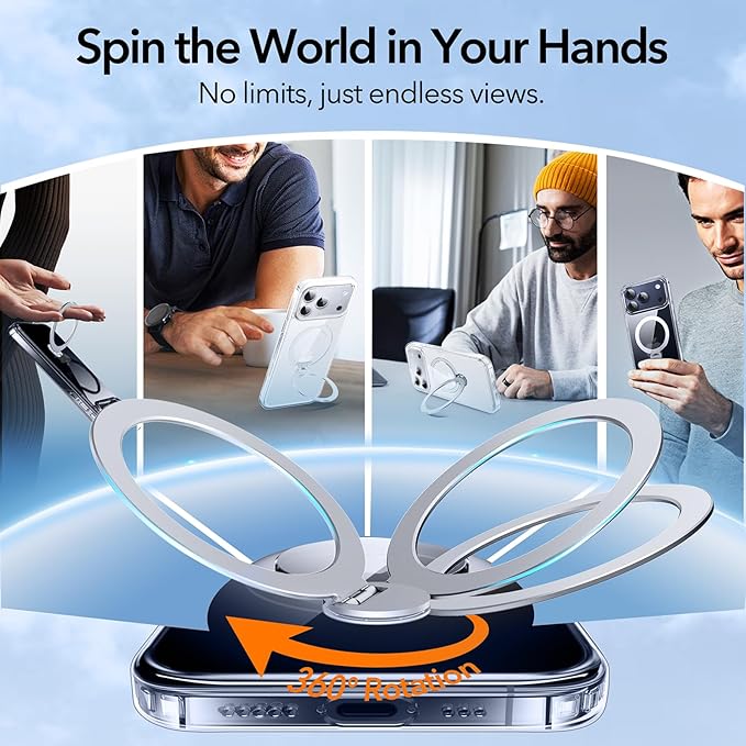 Anqrp 360° All-in-ONE Crystal Clear Case for iPhone 17 Pro with Rotatable Magnetic Stand, Compatible with Mag-Safe, Anti-Yellowing Transparent MIL-Grade Shockproof Phone Case Cover for iPhone 17 Pro