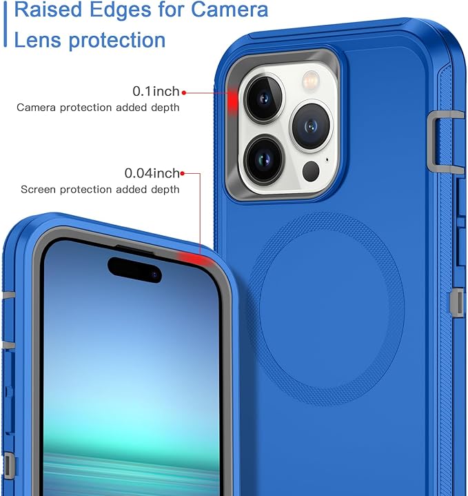 for iPhone 14 Pro Max Case [Compatible with MagSafe] Shockproof 3-Layer Full Body Protection Rugged Heavy Duty Cover Case for Apple iPhone 14 Pro Max 6.7",Sea Blue/Grey