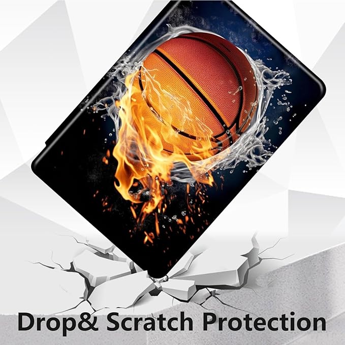 Case for Lenovo Tab P11 Plus Case 2021 (TB-J616F / J616X), 360 Degree Rotating Folding Stand,with Auto Sleep/Wake Case for Lenovo Tab P11 11” 2020 (TB-J606F TB-J606X),Basketball Fire and Water