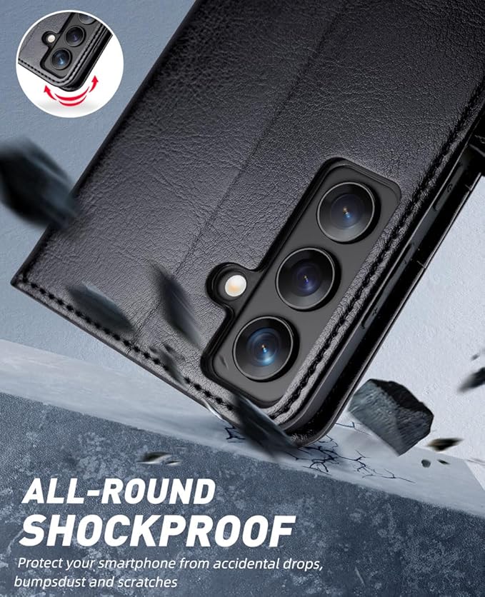 OCASE Compatible with Galaxy S24 5G Wallet Case, PU Leather Flip Folio Case with Card Holders RFID Blocking Kickstand [Shockproof TPU Inner Shell] Phone Cover (2024), Black