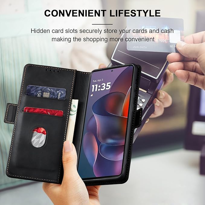 Jasonyu Flip Wallet Case for Moto G Stylus 5G (2025),Leather Magnetic Folio Cover with Card Holder,Kickstand - TPU Shockproof Durable Protective Phone Case,Black