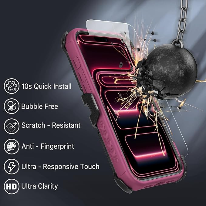 M MYBAT PRO for iPhone 17 Pro Case, Maverick Series Case with Belt Clip Holster,[Compatible with Magsafe] w/Screen Protector,Anti-Drop,Shockproof,w 360°Rotating Kickstand,Heavy Duty Protection Plum