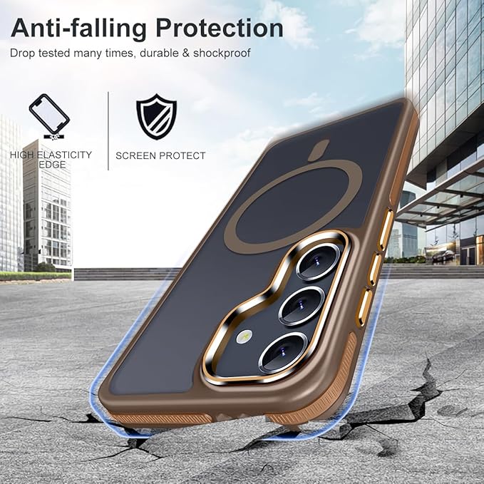 Case for Samsung Galaxy S24 Plus, Compatible with Magsafe, Matte S24 Plus Phone Case [Enhanced Non-Slip Technology] [Drop Protection], Semi-Transparent Cover for Samsung S24+ (Brown)