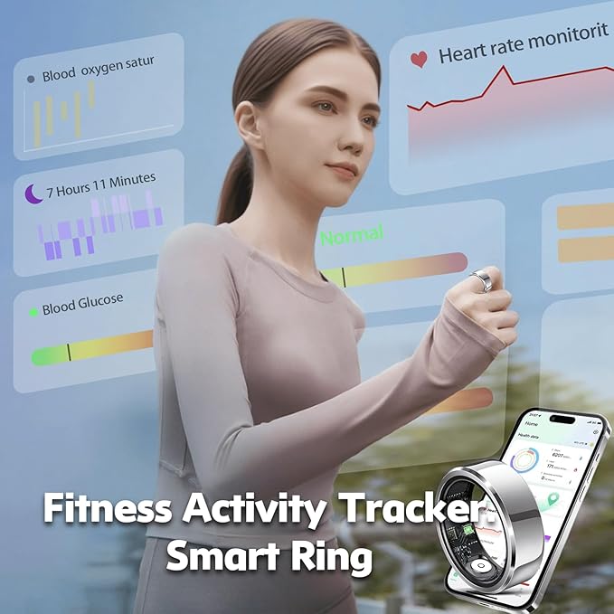 Smart Ring for Women Men,IP68 Waterproof Wearable Fitness Tracker with Sleep Tracking Heart Rate Healthy Monitor Ring Activity Monitoring Steps for iOS Android
