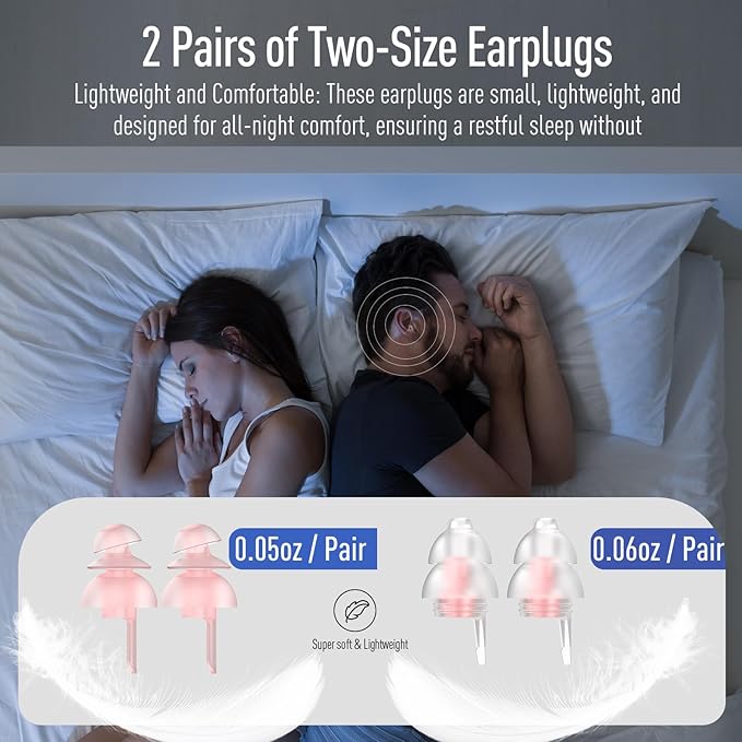 Hearprotek Sleeping Ear Plugs,2 Pairs Ear Plugs (32db & 30db) Ultra Soft Noise Reduction and Hearing Protection earplugs for Side Sleepers, snoring, Travel, Working, Safety (Pink)