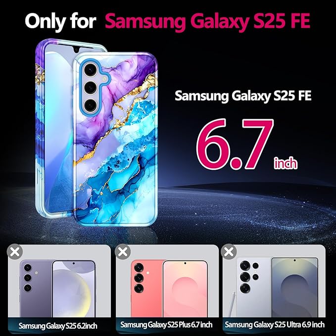 Casetego for Galaxy S25 FE Case,Compatible with MagSafe,[Military Grade Drop Test] Full Body Protection Slim Shockproof Rugged Marble Women Case for Samsung Galaxy S25 FE 6.7 inch,Azure Blue