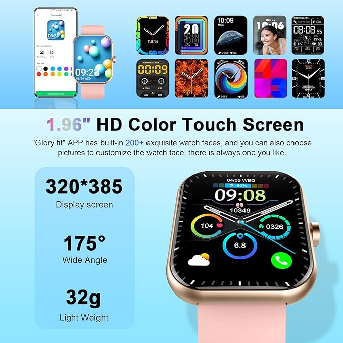 Smart Watch for Men Women (Answer/Make Calls), 1.96" HD Fitness Smartwatch 2025, 110+ Sports Modes, Heart Rate/Sleep/Spo2 Monitor, IP68 Waterproof Step Counter, Activity Tracker for Android iOS, Pink