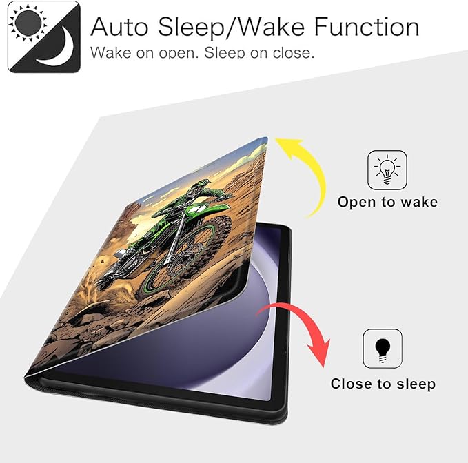 Case for Samsung Galaxy Tab A9 8.7-Inch 2023, Slim PU Leather Stand Cover with Auto Wake/Sleep, Multi-Angle Viewing & Shockproof, Dirt Bike