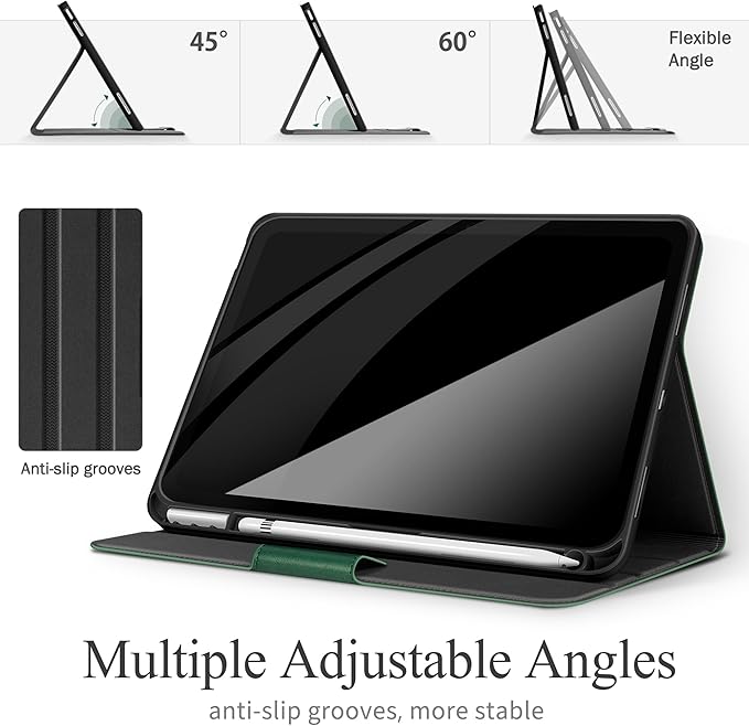 auaua Case for iPad (A16) 11th Generation 11 Inch 2025, iPad 10th Generation 10.9 Inch 2022, with Pencil Holder and Pocket, Typing Angle Muti-Stand Magnetic Closure Auto Sleep/Wake (Green)