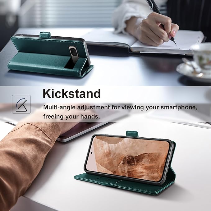 Wallet Flip Case for Google Pixel 8A - [RFID Blocking] Luxury PU Leather Card Holder Magnetic Phone Cover with Kickstand,Shockproof Protective Case,Green