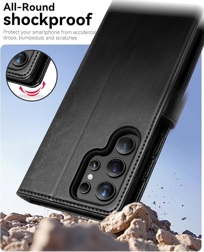 OCASE Compatible with Galaxy S25 Ultra Wallet Case, PU Leather Flip Folio Case with Card Holders RFID Blocking Kickstand [Shockproof TPU Inner Shell] Protective Phone Cover 2025, Black