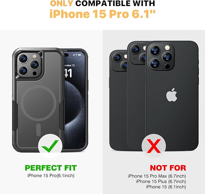 Diaclara Magnetic for iPhone 15 Pro Case, [with Privacy Screen Protector] [Anti Spy] [Military Grade Drop Protection] Heavy Duty Full-Body Shockproof Phone Case, Black