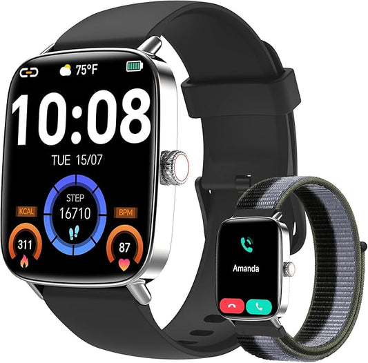Smart Watch for Women Men, 2025 New Smartwatch (Answer/Make Call) for iPhone/Android, 1.85" HD 60+FPS Screen Fitness Tracker with 110+ Sport Modes, Sleep/Health Monitor, IP68 Waterproof, with 2 Bands