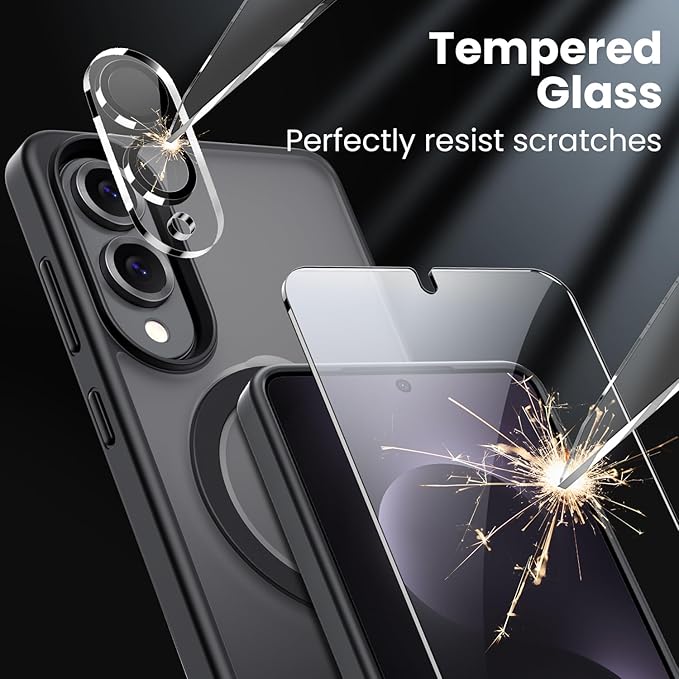 360° Rotatable Stand for Samsung Galaxy S25 Edge Case Magnetic with Screen Protector X1 & Camera Lens Protector*1, Compatible with MagSafe, 16FT Mil-Grade Shockproof for S25 Edge Case 6.2", Black