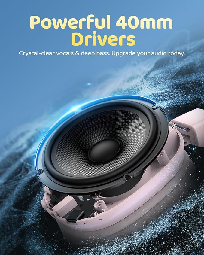 Kids Bluetooth Headphones, Over-Ear Wireless Headphones with Microphone, Safe-Volume 85dBA, Bluetooth 5.4, Foldable Lightweight and Comfortable, 50H Playtime, USB-C Charging, Pink