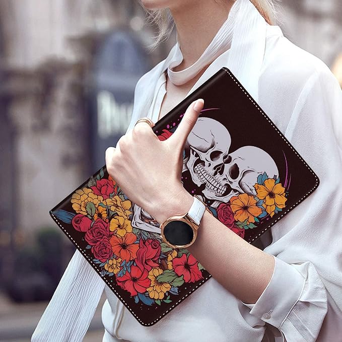 Case for Galaxy Tab A9 Plus ， Auto Sleep/Wake Multi-Angle Viewing Slim Folio Stand Cover for Samsung Galaxy Tab A9+/A9 Plus 11 Inch 2023 (SM-X210/X216/X218), Skeletons Kissing Rose Romantic