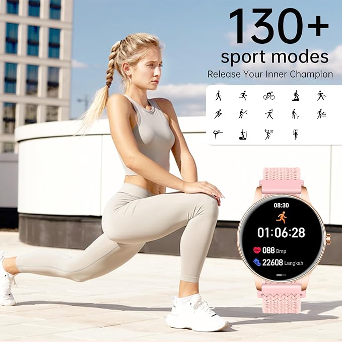 Smart Watch for Women, 1.27'' Touchscreen Activity Trackers with Heart Rate/Sleep Monitor, Make/Answer Calls, 130+ Sport Modes IP68 Waterproof Fitness Watch Smartwatch for iPhone/Samsung/Android
