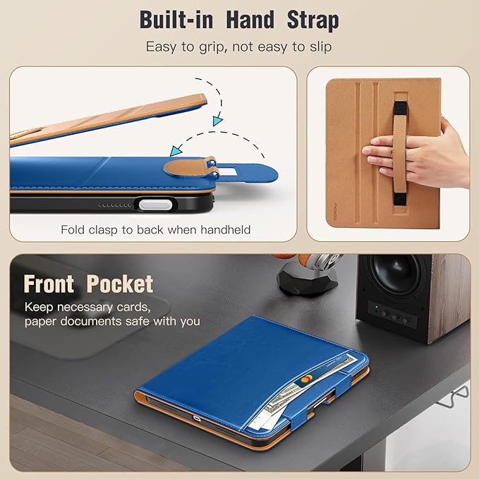 MoKo for iPad (A16) 11th Generation Case 11 inch 2025, iPad 10th Generation Case 10.9" 2022 with Pencil Holder & Pocket, Premium Leather Folio Stand Cover, Multiple Viewing Angles, Abyss Blue