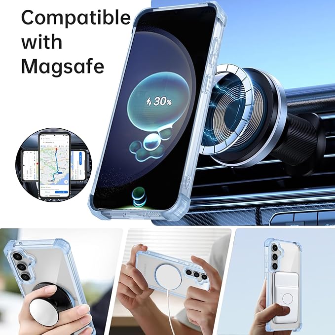 for Samsung Galaxy S23 FE Case Magnetic Compatible with MagSafe,with 2 Screen Protector,Built-in Camera Cover+Stand Ring,Military Grade Drop Shockproof Heavy Duty Protection Phone Bumper Blue