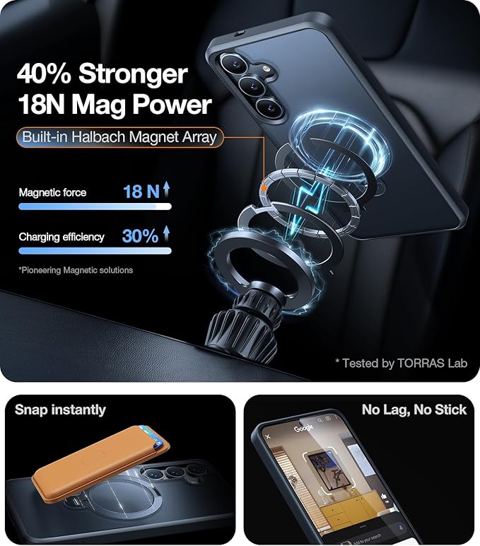 TORRAS 360Spin for Samsung Galaxy S25+ Plus Case with Stand, Fit for MagSafe 3X Military Grade Protective, Rotatable Kickstand for Samsung S25 Plus Case, Magnetic Ring Slim, Matte Black 6.7