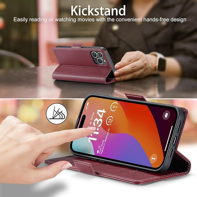 japezop iPhone 15 Pro Max 5G Wallet Case with [RFID Blocking],Card Holder Kickstand Magnetic,Leather Flip Case Wallet for iPhone 15 Pro Max 5G 6.7 (Fashion Red)