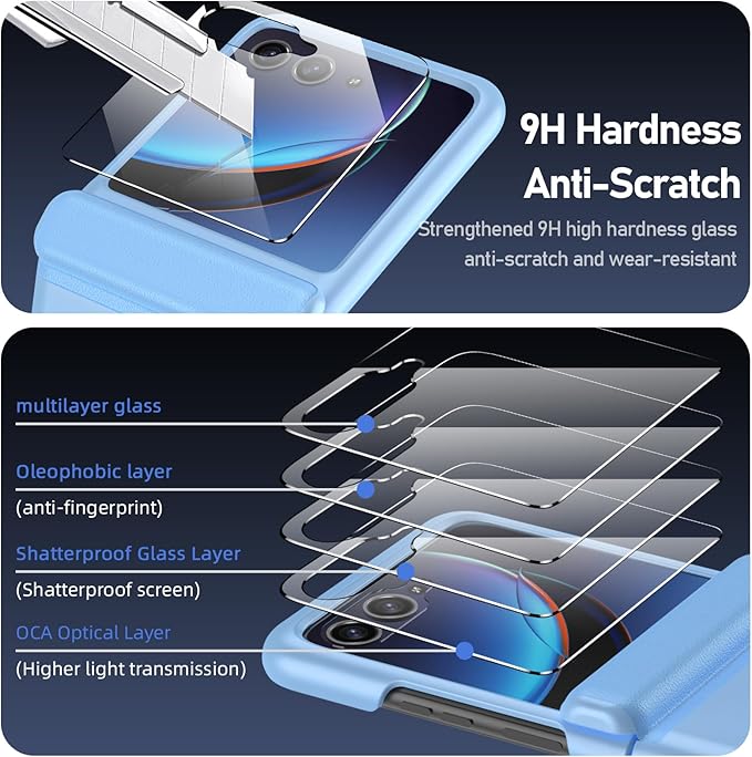 for Motorola Razr Plus 2023 Case, Built-in Screen Protector& Hinge Protection& Ultra Thin Matte PC Shockproof Phone Cover Smartphone Case for Moto Razr + (Sky Blue)