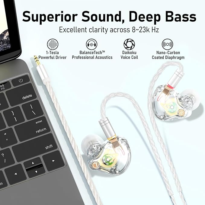 Vibes 202 Wired Earbuds - HiFi in Ear Monitor Headphones – Professional Noise-Isolating Ear Buds - Clear Sound, Deep Bass & Comfort-Fit IEM Earphones - MMCX to 3.5mm, Silver Plated Cord, Carrying Case
