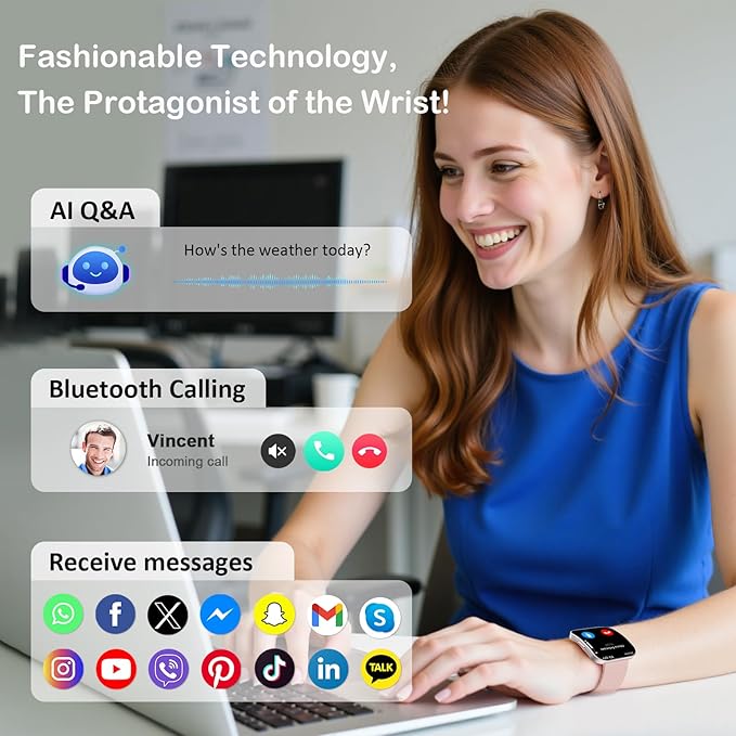 Smart Watch for Men Women, Answer/Make Calls,1.85"HD AMOLED Curved Display Fitness Watch with Blood Pressure Sleep Heart Rate Monitor, AI Dial, AI Q&A,120+ Sports True IP68 Waterproof Smartwatch,Peach