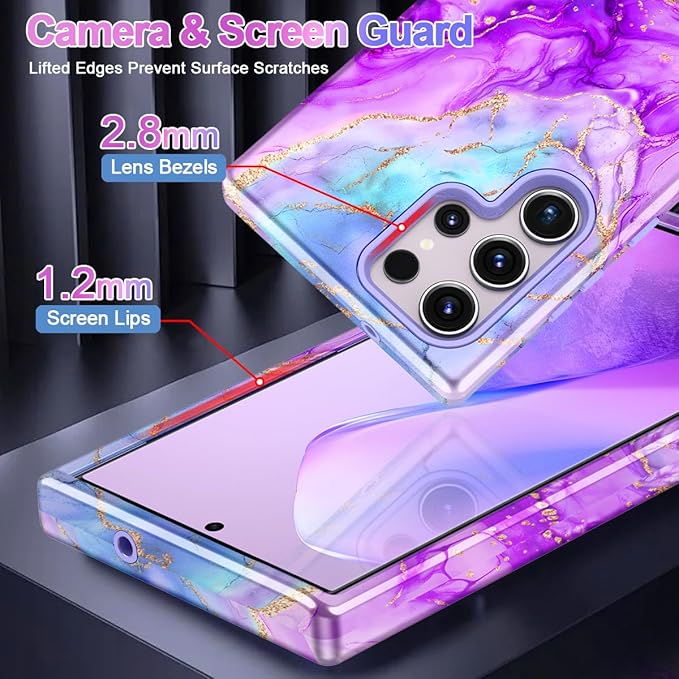 Casetego for Galaxy S23 Ultra Case,Compatible with MagSafe,[Military Grade Drop Test] Full Body Protection Slim Shockproof Rugged Marble Women Case for Samsung Galaxy S23 Ultra 6.8 inch,Bright Purple