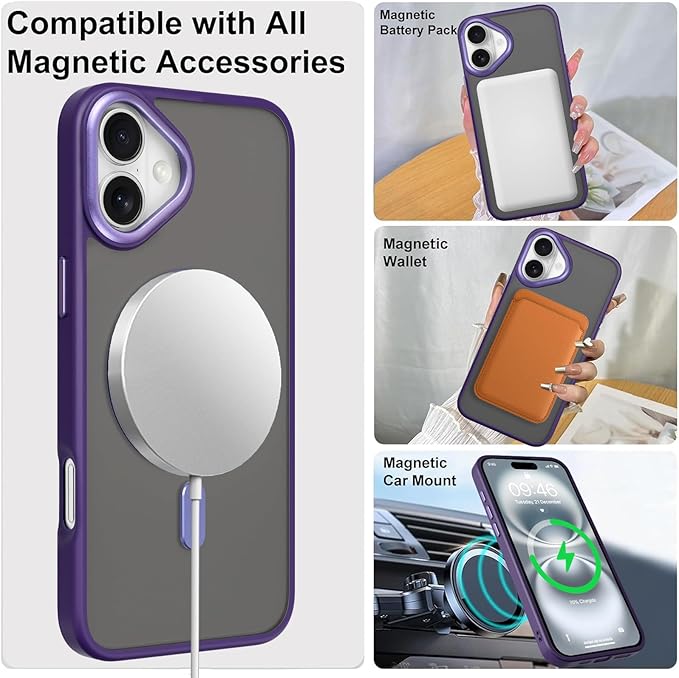 ZIYE Magnetic Case for iPhone 16 Case with Stand [Compatible with MagSafe] Slim Shockproof Military Grade Heavy Duty Cover with 360 Rotatable Ring Kickstand for Women Men, Translucent Purple