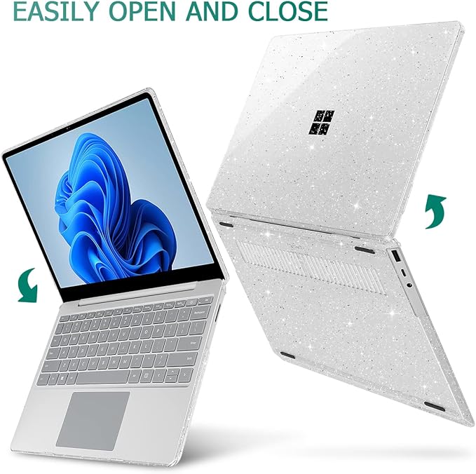 Tuiklol Case for 12.4 Inch Microsoft Surface Laptop Go 3/2 / 1 2023-2020 Releases, Plastic Hard Shell Case with Screen Protector and Keyborad Cover +Dust Plugs Model 2013/1943, Sparkly Clear