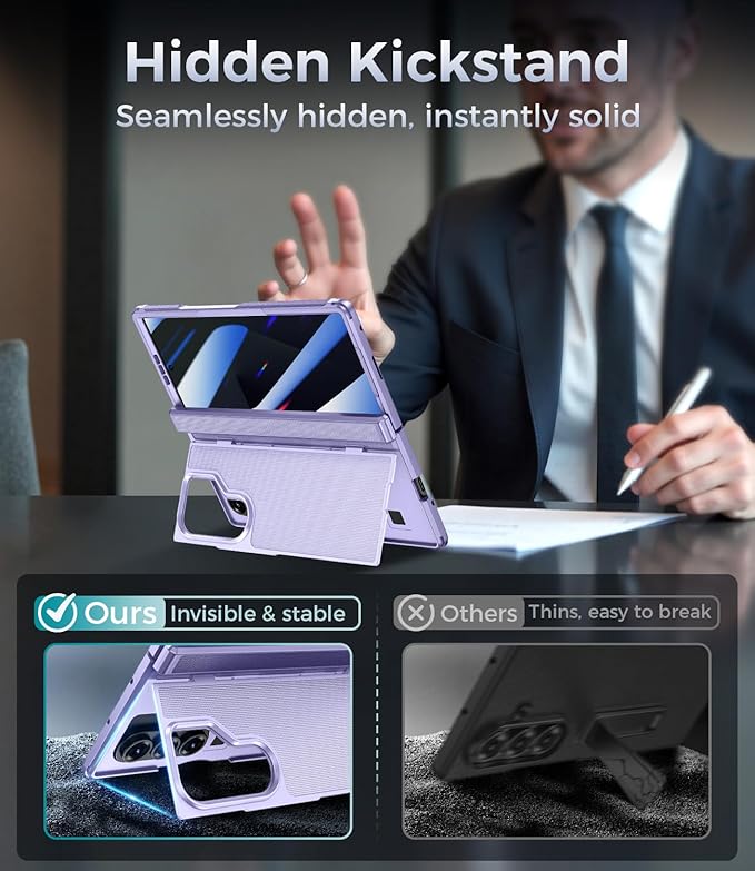 for Samsung Galaxy Z Fold 7 Case with Privacy Screen Protector, Kickstand & Hinge Protection – Rugged Hard 360° Full Body Protective Phone Cover Case for Z Fold 7 5G 2025 - Purple