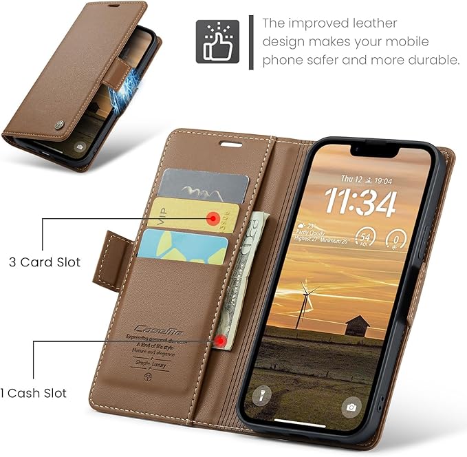 for Apple iPhone 16e Case, Premium PU Leather Wallet Case Flip Cover with [RFID Blocking][Card Holder][Stand Function] Shockproof Protective for iPhone 16E 6.1", Brown