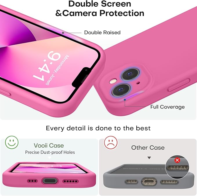 Vooii Compatible with iPhone 13 Case, Liquid Silicone Upgrade [Camera Protection] [Soft Anti-Scratch Microfiber Lining] Shockproof Phone Case for iPhone 13 6.1 inch - Pitaya