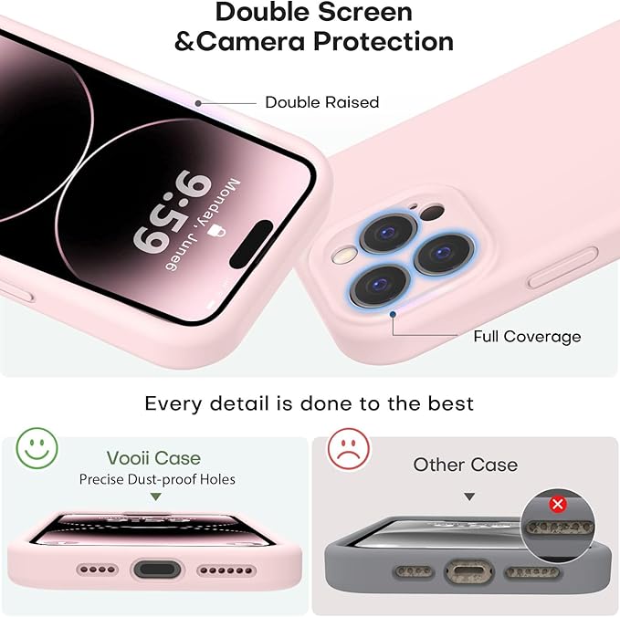 Vooii Compatible with iPhone 14 Pro Case, Liquid Silicone Upgrade [Camera Protection] [Soft Anti-Scratch Microfiber Lining] Shockproof Phone Case for iPhone 14 Pro 6.1 inch - Chalk Pink