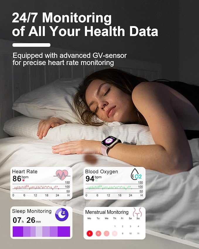 Smart Watch, 2.01” HD Smart Watches for Women, Fitness Tracker Watch with Blood Pressure/Heart Rate/Sleep Monitor, Bluetooth 5.2 Smartwatch for Android/iOS Phones, IP67 Waterproof Sport Watch (Pink)