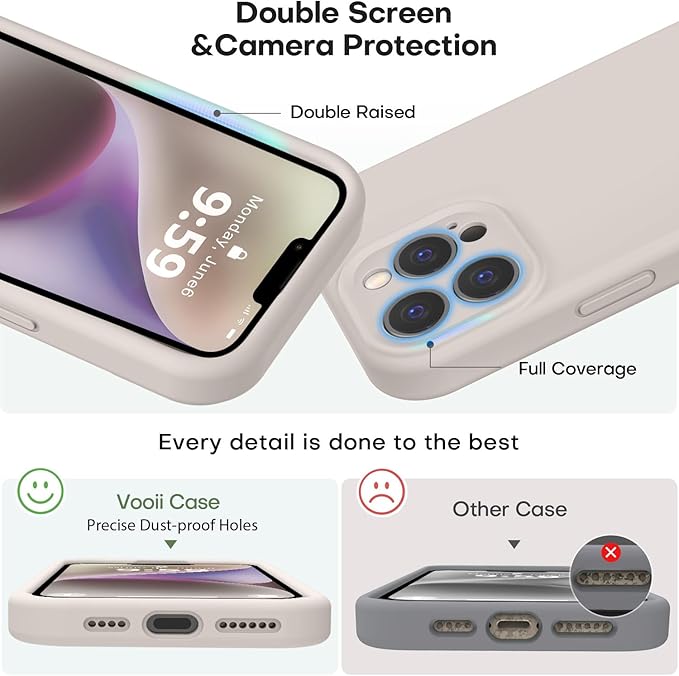 Vooii Compatible with iPhone 13 Pro Case, Liquid Silicone Upgrade [Camera Protection] [Soft Anti-Scratch Microfiber Lining] Shockproof Phone Case for iPhone 13 Pro 6.1 inch - Stone